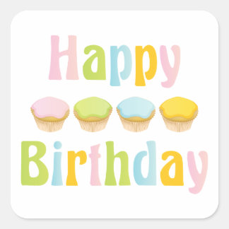 Sticker Carré Cupcakes de Joyeux Anniversaire