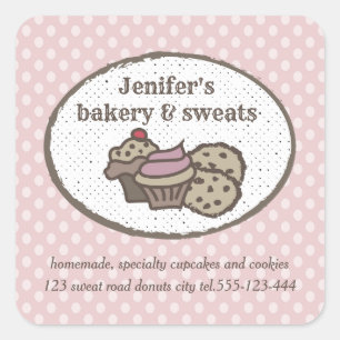 Sticker Carré cupcakes et cookies vintages pois