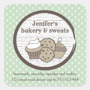 Sticker Carré cupcakes et cookies vintages pois