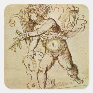 Sticker Carré Cupid avec un violon par Domenico Campagnola