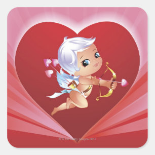 Sticker Carré Cupide avec arc et flèche