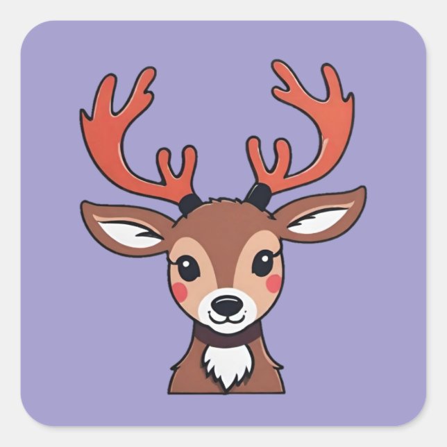 Sticker Carré Curieux rennes avec Antlers (Devant)
