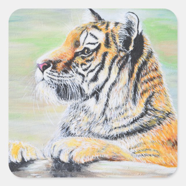 Sticker Carré Curieux tableau de tigre (Devant)