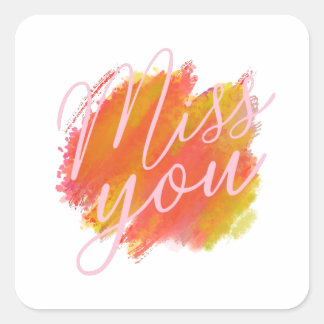 Sticker Carré cursive vous me manquez coloré aquarelle