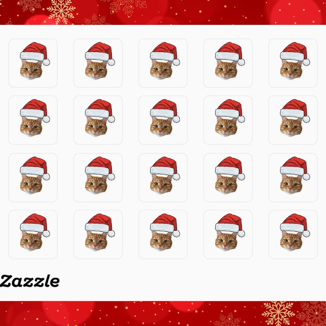 Sticker Carré Custom Face Cat Santa Hat Photo Christmas   (Créateur téléchargé)