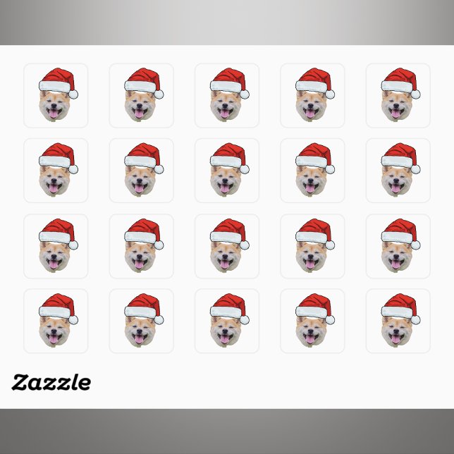 Sticker Carré Custom Face Dog Santa Hat Photo Christmas   (Créateur téléchargé)