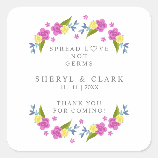 Sticker Carré Custom Floral Garland Wedding Sanitizer Gel (Devant)