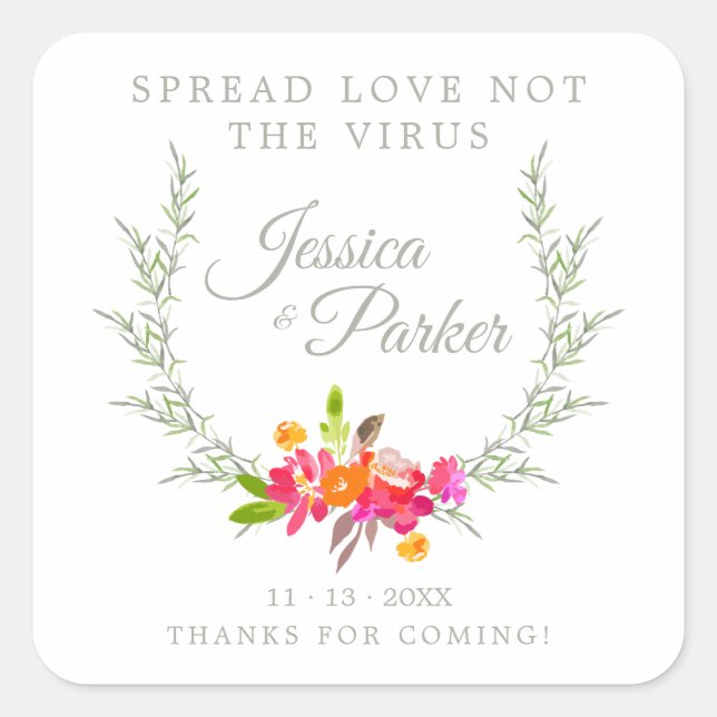 Sticker Carré Custom Floral Wreath Wedding Sanitizer Hand Gel (Devant)