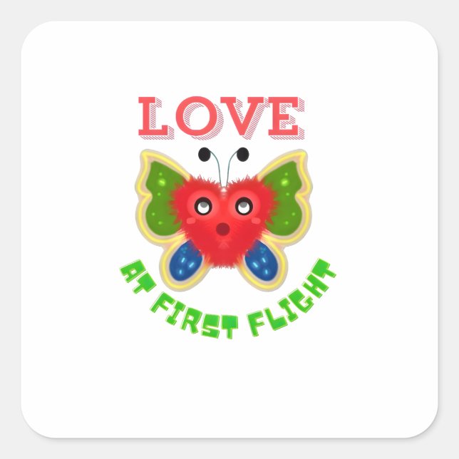 Sticker Carré Custom Fuzzy Heart Butterfly Gift (Devant)