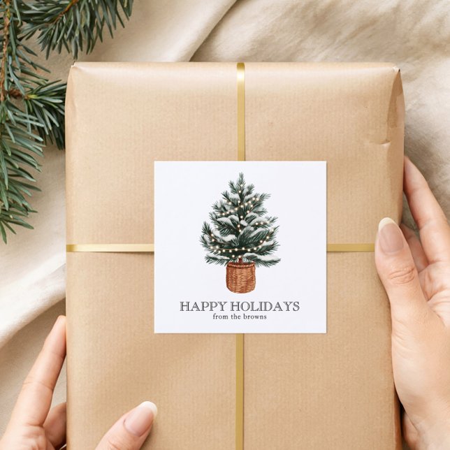 Sticker Carré Custom Happy Holidays Cute Boho Christmas Tree (Créateur téléchargé)