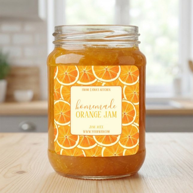 Sticker Carré Custom Homemade Orange Jam Label (Créateur téléchargé)