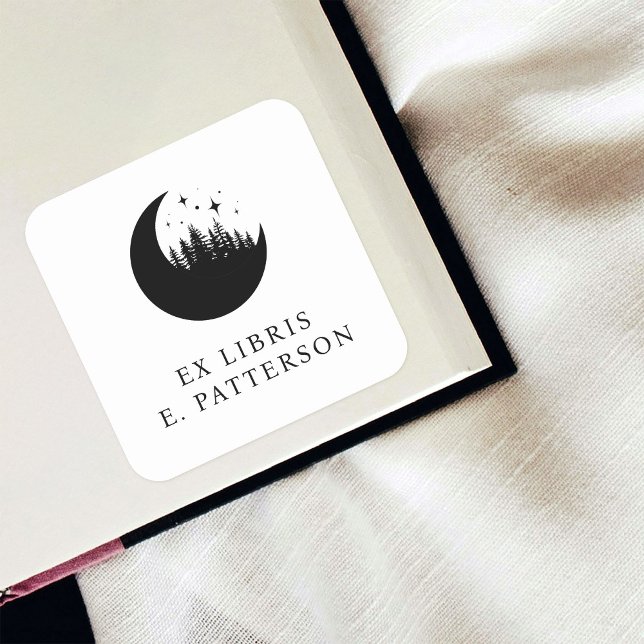 Sticker Carré Custom Moon Forest & Stars Ex Libris Boite (Créateur téléchargé)