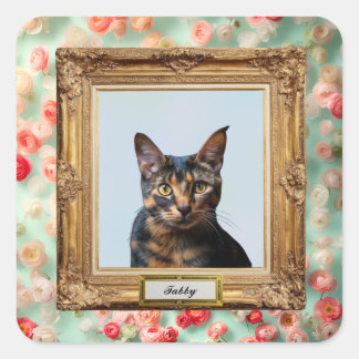 Sticker Carré Custom Pet Portrait Label – Your Cat in a Frame