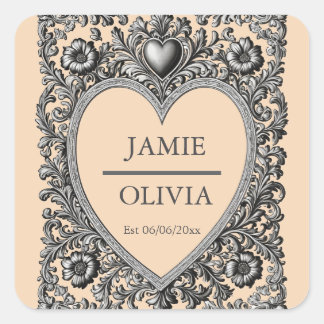 Sticker Carré Custom Victorian Scroll Frame – wedding