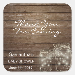 Sticker Carré Customisé Rustic Mason jarres Baby shower bois