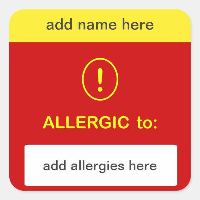 Sticker Carré CUSTOMISEZ CECI ~ Ajouter Nom + Allergie. (Devant)