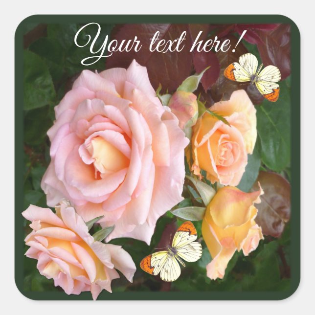 Sticker Carré Customizable Beautiful Roses & Butterfly (Devant)