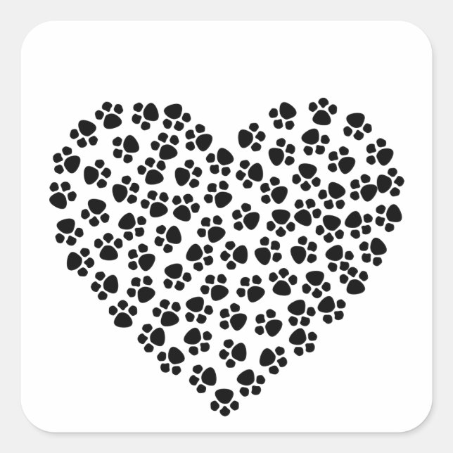 Sticker Carré Cute Abstrait Black Empreintes de pattes Coeurs Va (Devant)