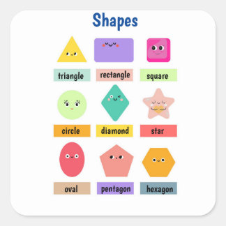 Sticker Carré Cute and Colorful Learn Your Shapes