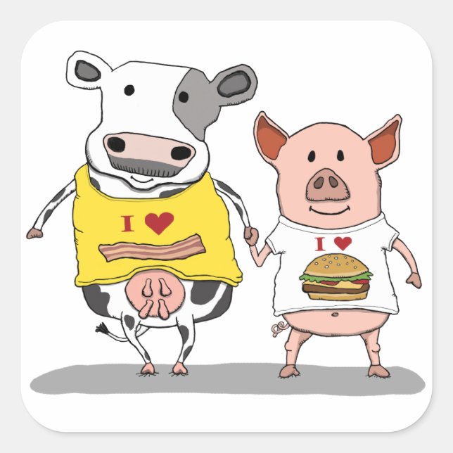 Sticker Carré Cute and Funny Cow and Pig Friends (Devant)