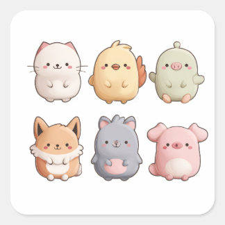 Sticker Carré Cute Animal Wall Clock – Adorable Cartoon Animal W