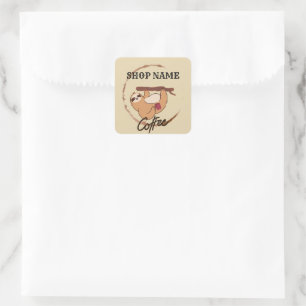 Sticker Carré Cute animaux paresseux café Thé personnalisé Nom d