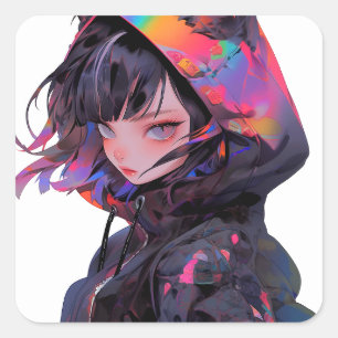 Sticker Carré Cute Anime Catgirl