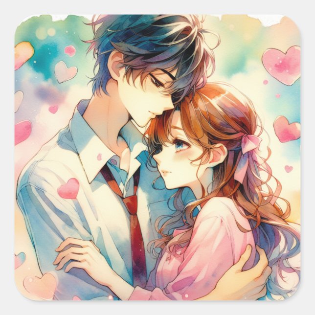 Sticker Carré Cute Anime Thématique Saint-Valentin (Devant)