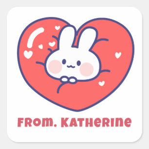 Sticker Carré Cute animer coeur lapin