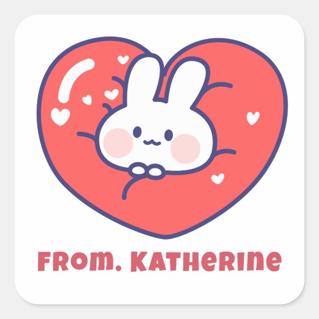 Sticker Carré Cute animer coeur lapin (Devant)