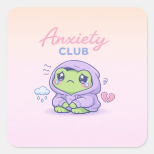 Sticker Carré Cute Anxiety Club Grenouille Introvert Sweat à Cap