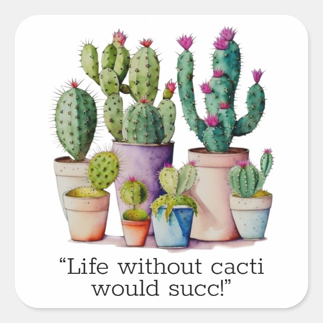 Sticker Carré Cute aquarelle cactus succulents dans les pots (Devant)