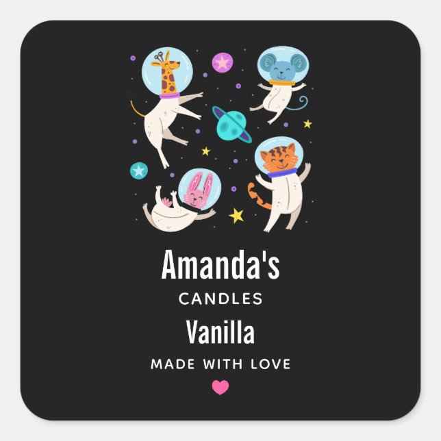 Sticker Carré Cute Astronaut Animaux dans l'espace Bougies (Devant)