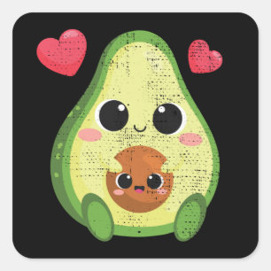 Sticker Carré Cute Avocado Et Bébé Kawaii Valentines Hommes Du J