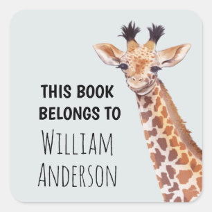 Sticker Carré Cute Baby Giraffe Nom personnalisé École