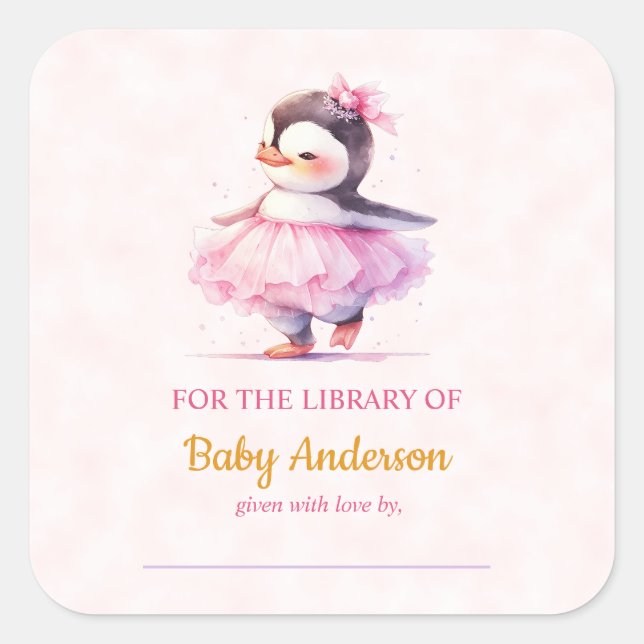 Sticker Carré Cute Baby Penguin Ballerina Baby shower Plaque de  (Devant)