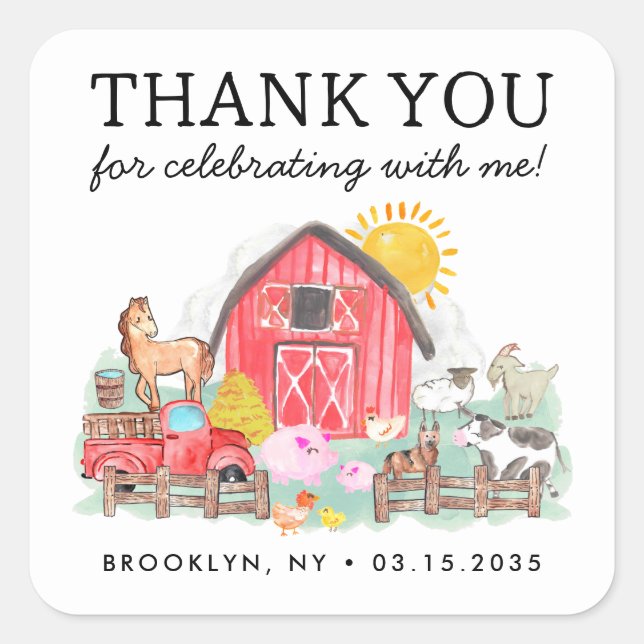 Sticker Carré Cute Barnyard Animaux Enfants Ferme Anniversaire M (Devant)
