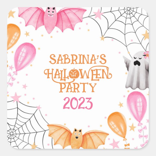 Sticker Carré Cute Bats et Fantômes Pastel Halloween Party (Devant)