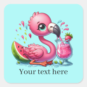 Sticker Carré Cute Beach flamingo rose