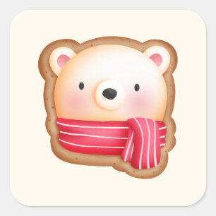 Sticker Carré Cute Bear Face