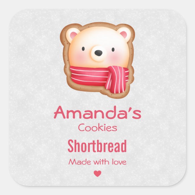 Sticker Carré Cute Bear Face Red Scarf et Rosy Cheeks Christmas (Devant)