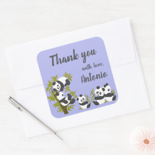 Sticker Carré Cute Bear Pandas Party Boy Anniversaire Cadeau Mer