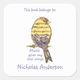 Sticker Carré Cute Bird Music donne Wings Quote Boite