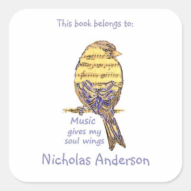 Sticker Carré Cute Bird Music donne Wings Quote Boite (Devant)