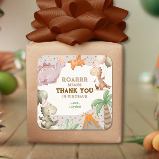 Sticker Carré Cute Birthday Party Dinosaur Thank You