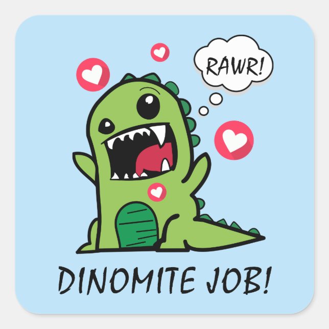 Sticker Carré Cute Blue Dinosaur Dino Mite Job School (Devant)