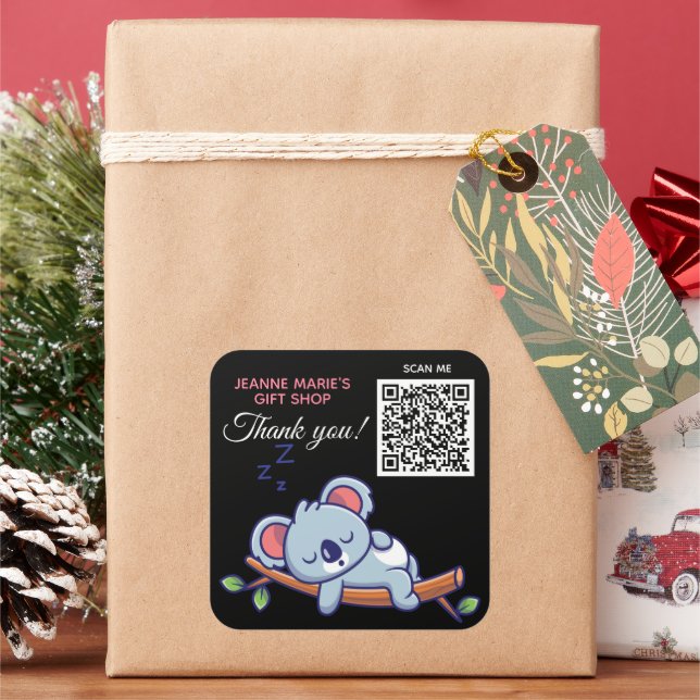 Sticker Carré Cute Blue Koala Oear Merci QR Code (vacances)