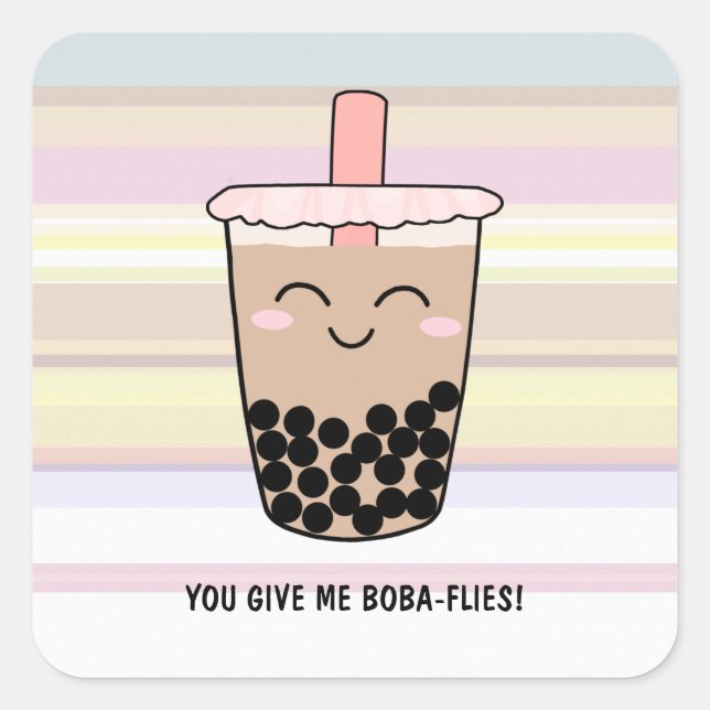 Sticker Carré Cute Boba Milk Tea Pun (Devant)