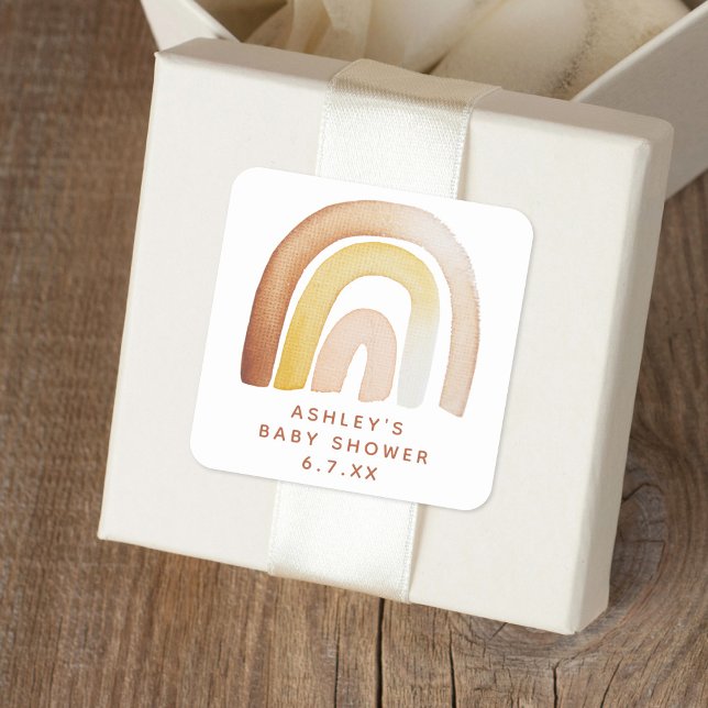 Sticker Carré Cute Boho arc-en-ciel Baby shower neutre entre les (Créateur téléchargé)