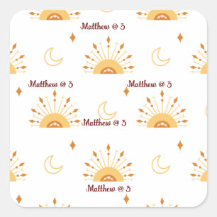 Sticker Carré Cute Boho Celestial Motif sans couture Anniversair
